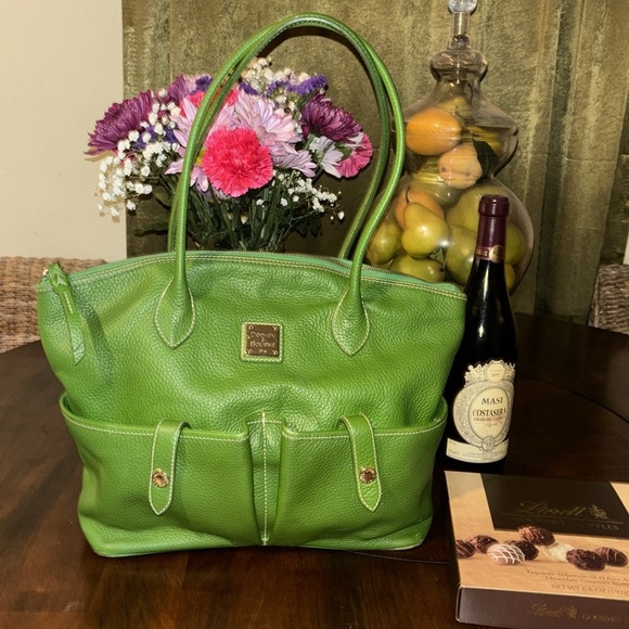 Dooney & Bourke Green Pebble Leather Crescent Tote Bag Shoulder Handbag XL EUC - Picture 2 of 16